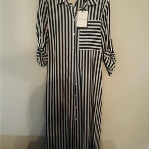 Who What Wear Monochrome Striped Long Sleeve Dress